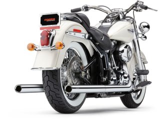 CHROME DUAL EXHAUST SYSTEM 12-2017 ソフテイル用 フィッシュテールマフラーCOBRA